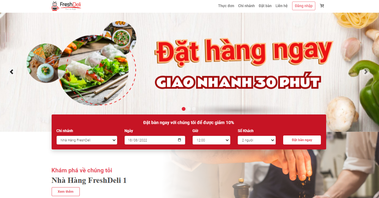 Giao diện thiết kế web nhà hàng