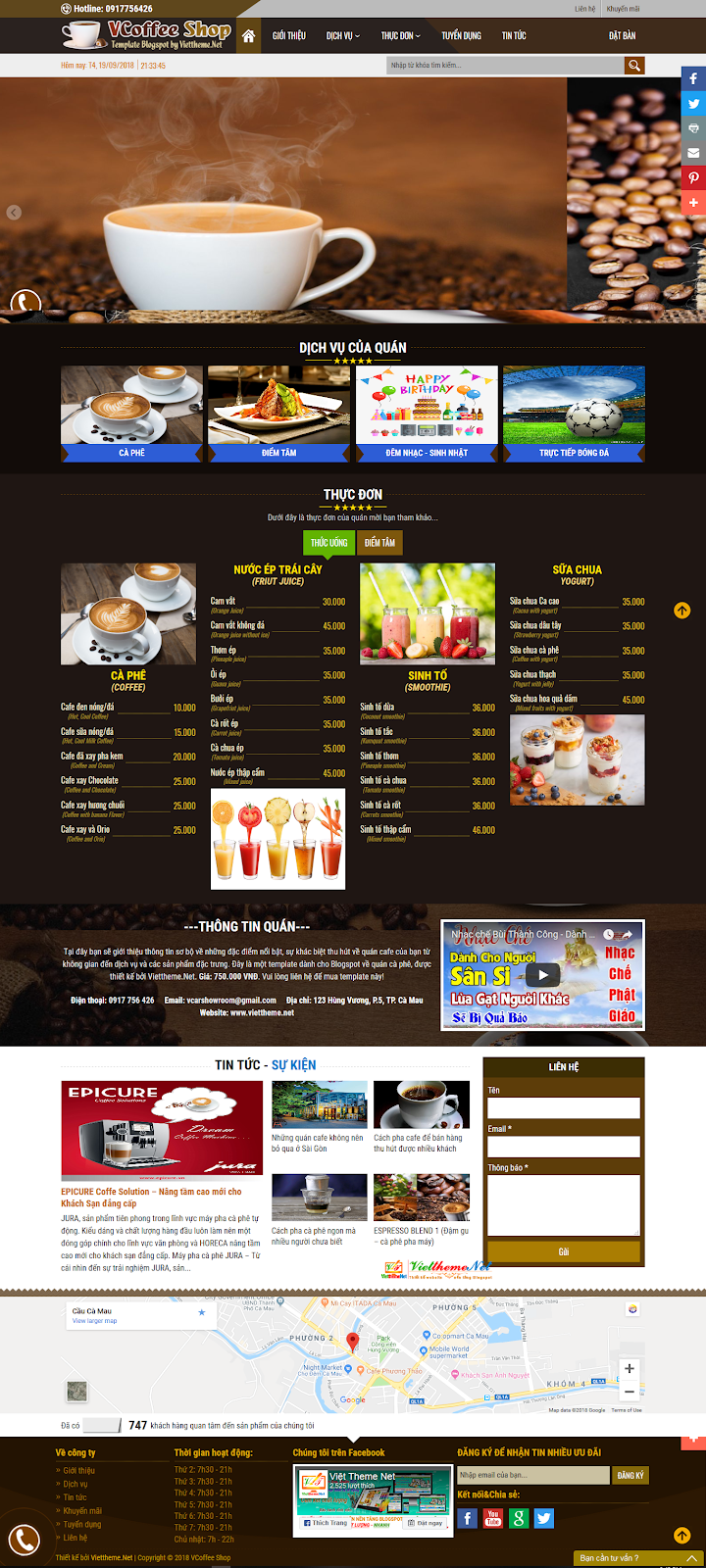 Thiết kế website quán Cafe giá tốt