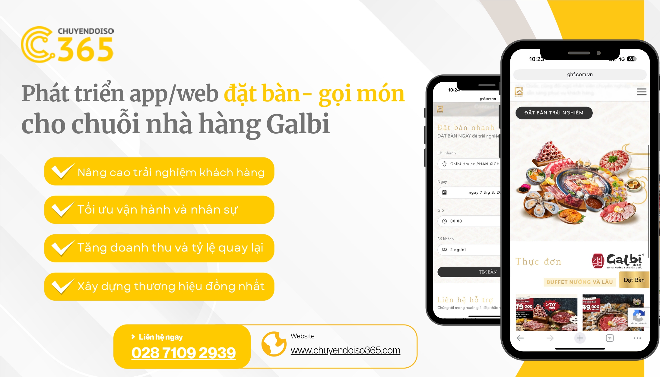 Chuyển đổi số 365 phát triển app/web đặt bàn gọi món chuyên biệt cho chuỗi nhà hàng Galbi 